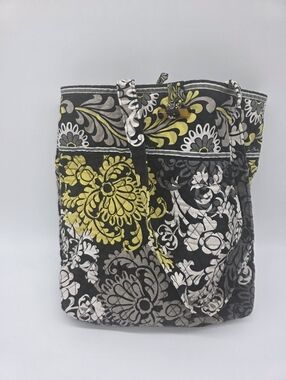 Vera Bradley Vintage Baroque Quilted Floral Tote in Black, Gray & Yellow